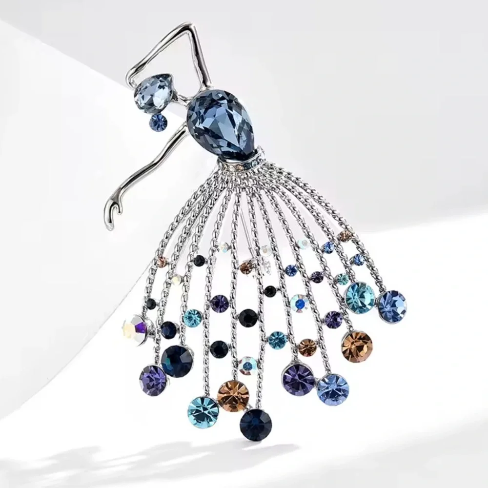 Elegant Ballet Dancer Brooch – Sparkling Crystal Fringe Skirt Pin